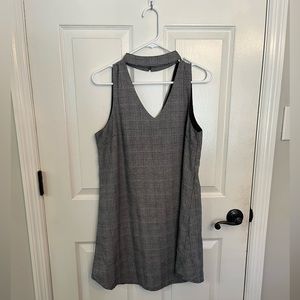 Hem and Thread Plaid High Neck Dress